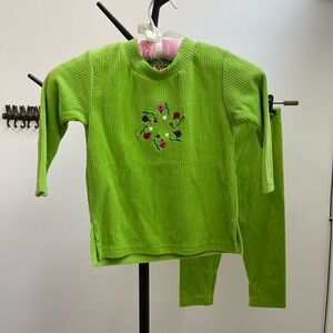Vintage McKids Toddler Corduroy Set 3T Green Floral Embroidered Outfit Outfit